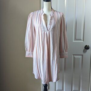 Sweet Wanderer Medium peach striped V-neck long sleeve shirt dress NWT